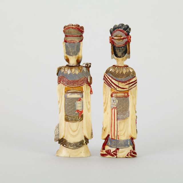 Pair of Tinted Ivory King and Queen Figures