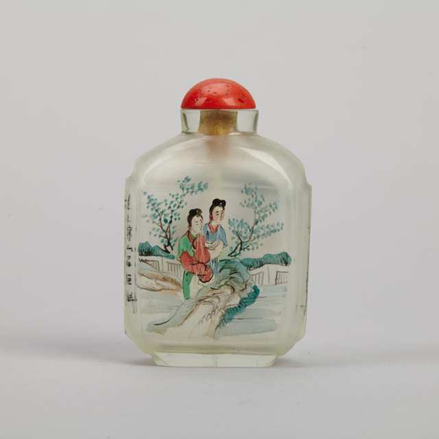 Five Interior Painted Glass Snuff Bottles, First Half 20th Century