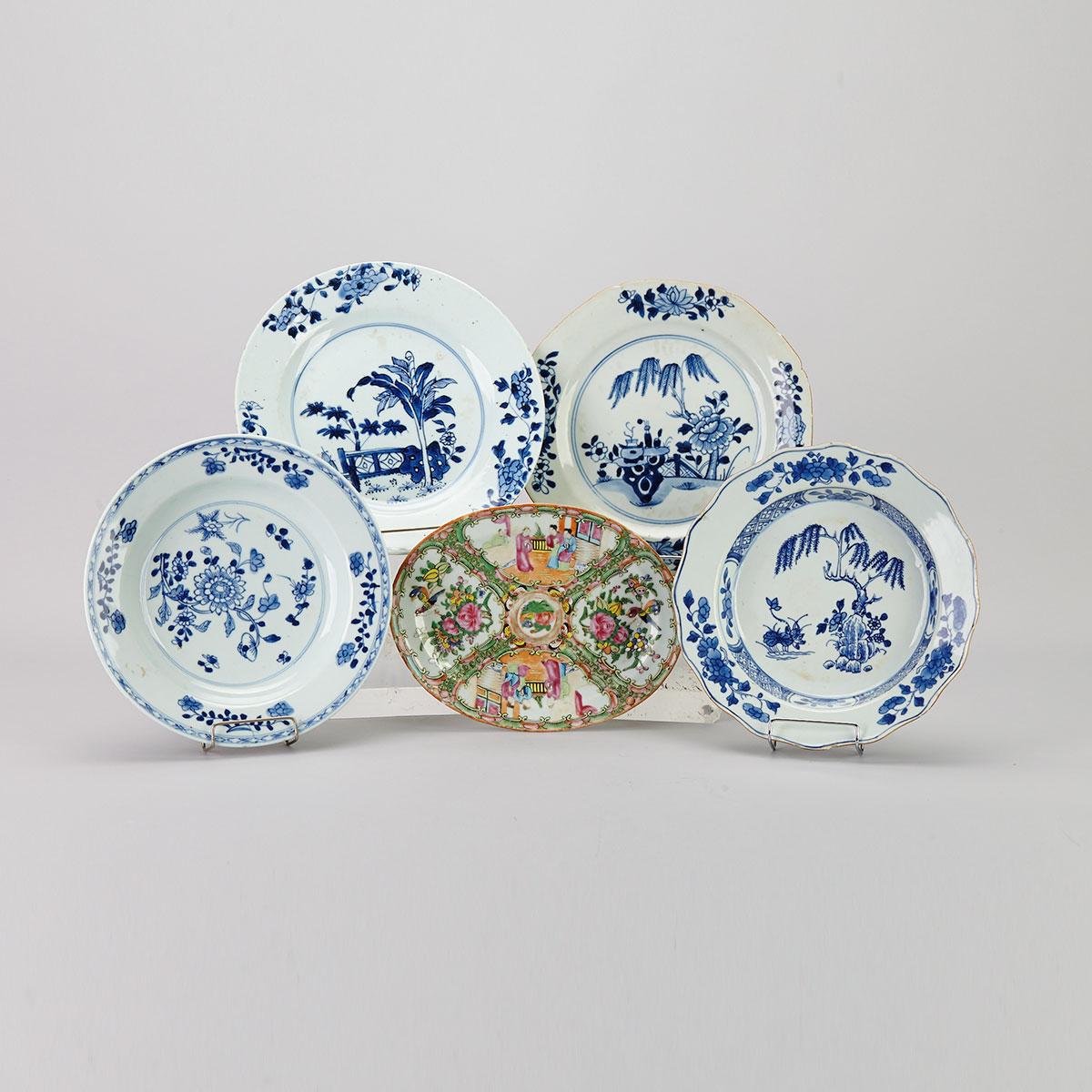 Four Blue and White Export Plates, 17th/18th Century