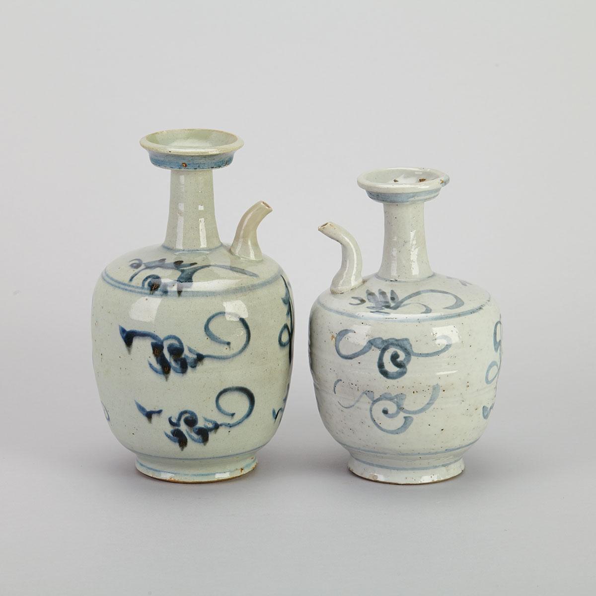 Two Blue and White Wine Ewers, 19th Century or Earlier 