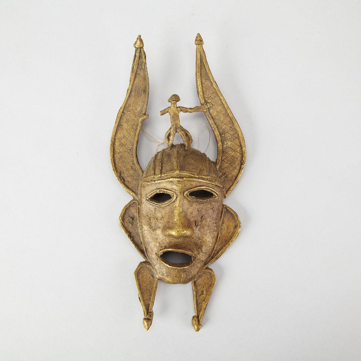 Group of Three Baule Bronze Masks, Ivory Coast