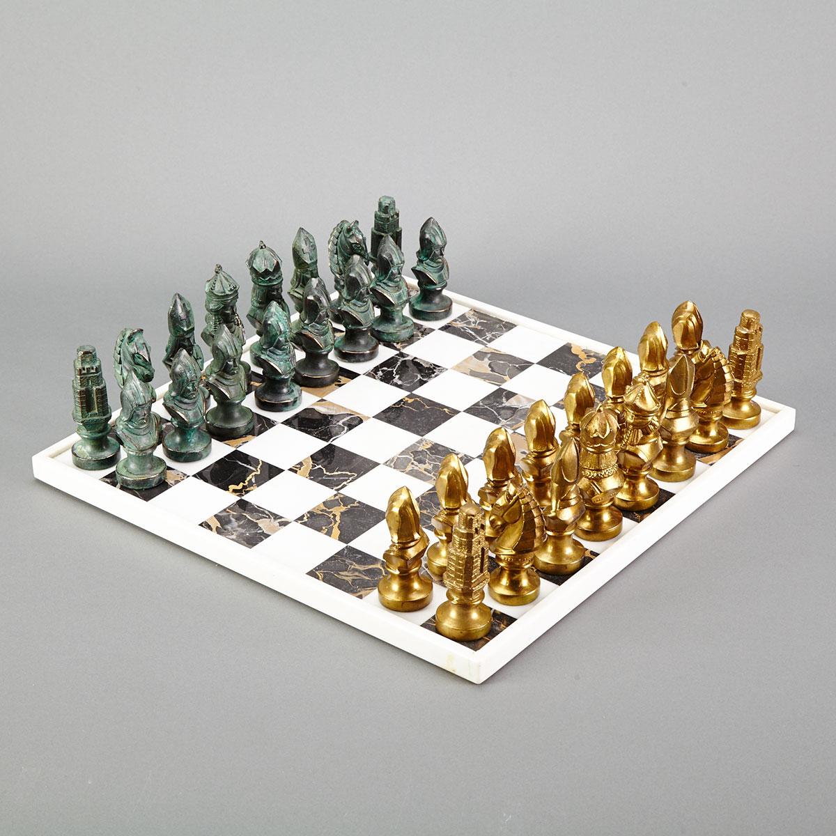 Italian Gilt and Bronze Patinated Metal Chess Set, c.1960