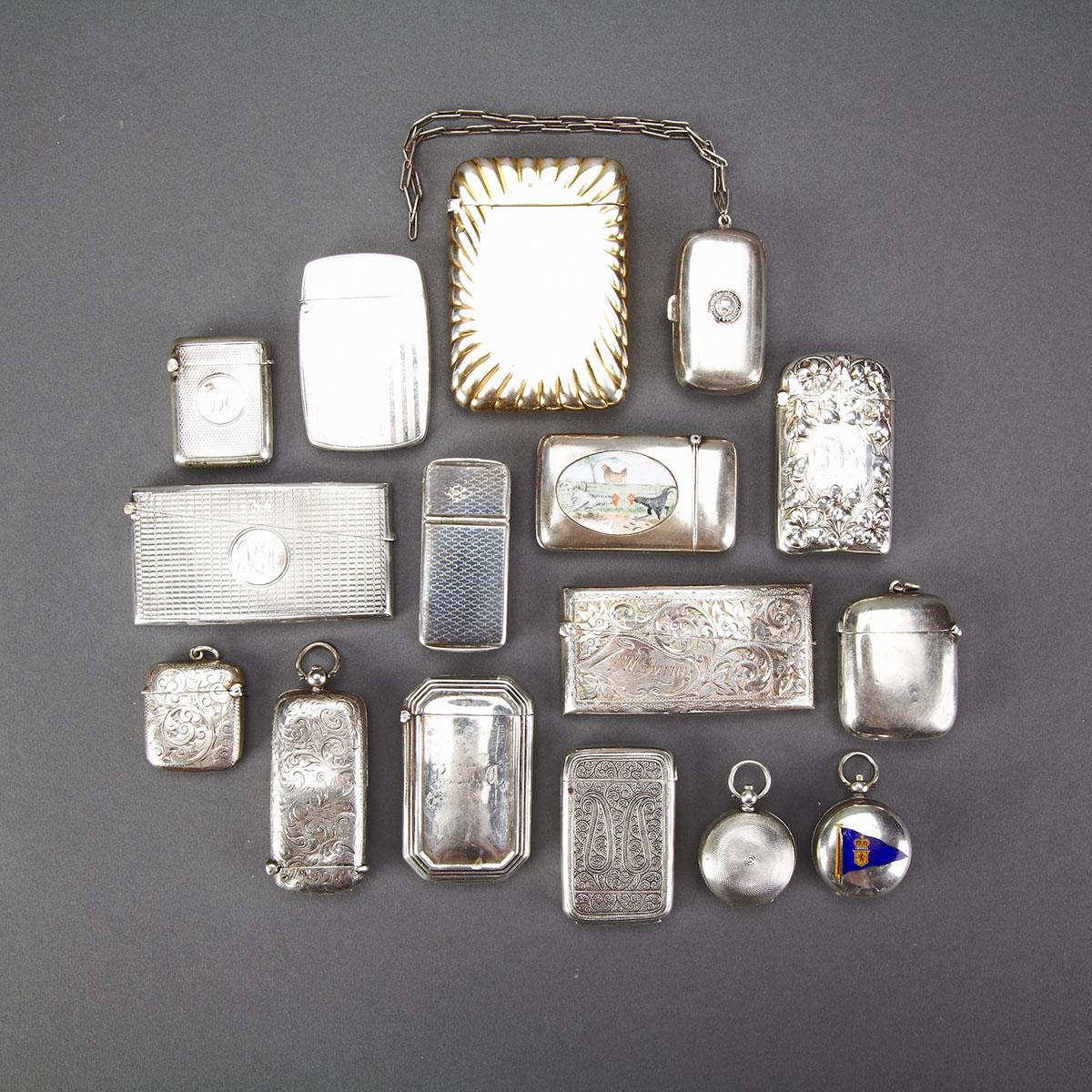 Collection of Sixteen Various Victorian, Edwardian and Later Silver Sovereign, Vesta and Card Cases, c.1890-1925