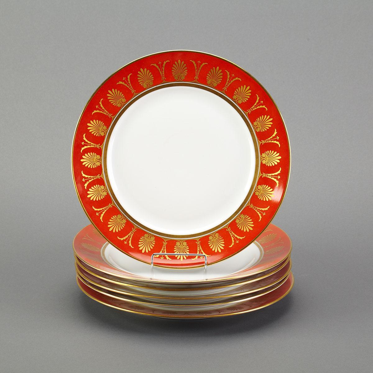 Six Ginori ‘Pompei Red’ Pattern Dinner Plates, 20th century