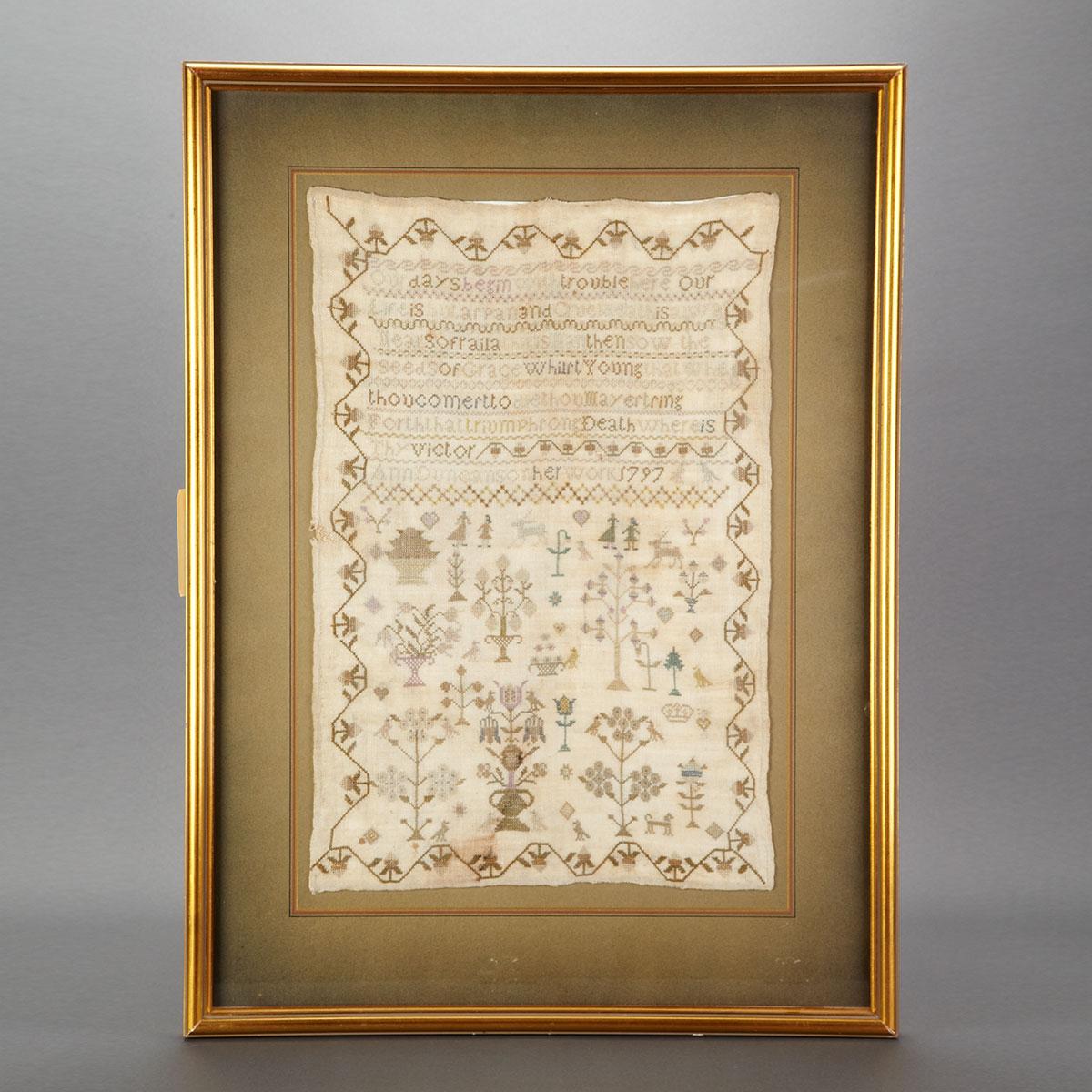 Georgian Needlework Verse Sampler, Ann Duncanson, 1797