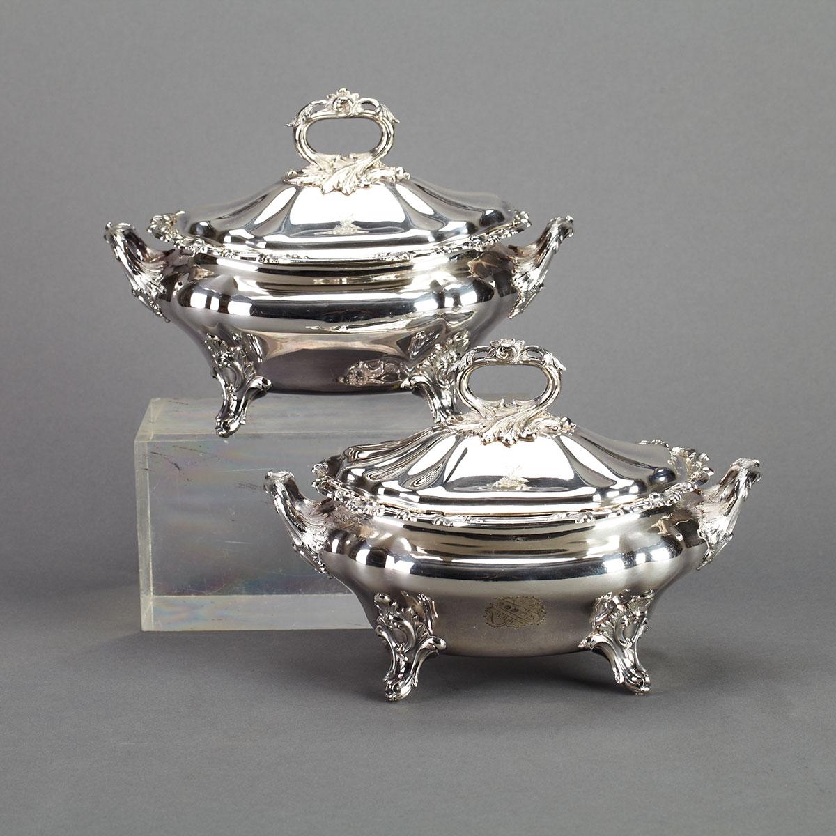 Pair of Victorian Silver Plated Covered Sauce Tureens, mid-19th century