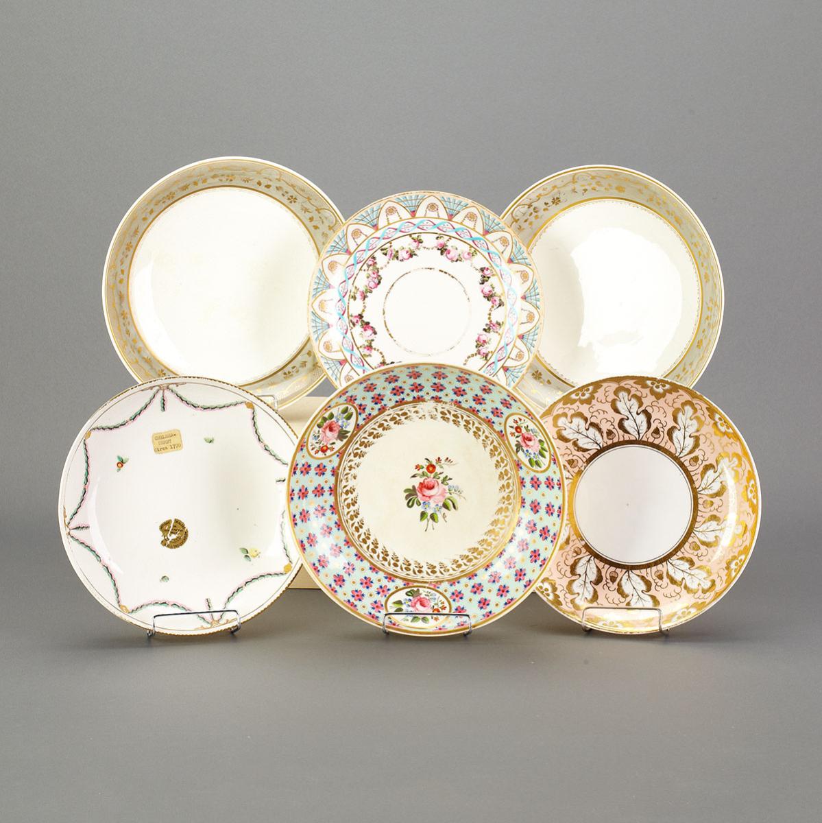 Six English Porcelain Saucer Dishes, late 18th/early 19th century