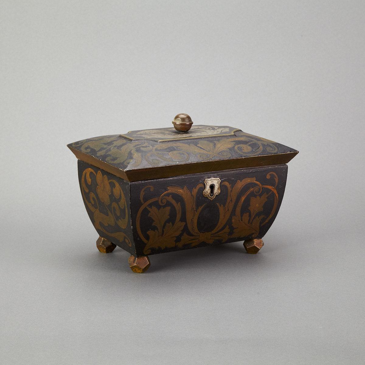 Sarcophagus Form Tole Peinte Tea Caddy, 19th century