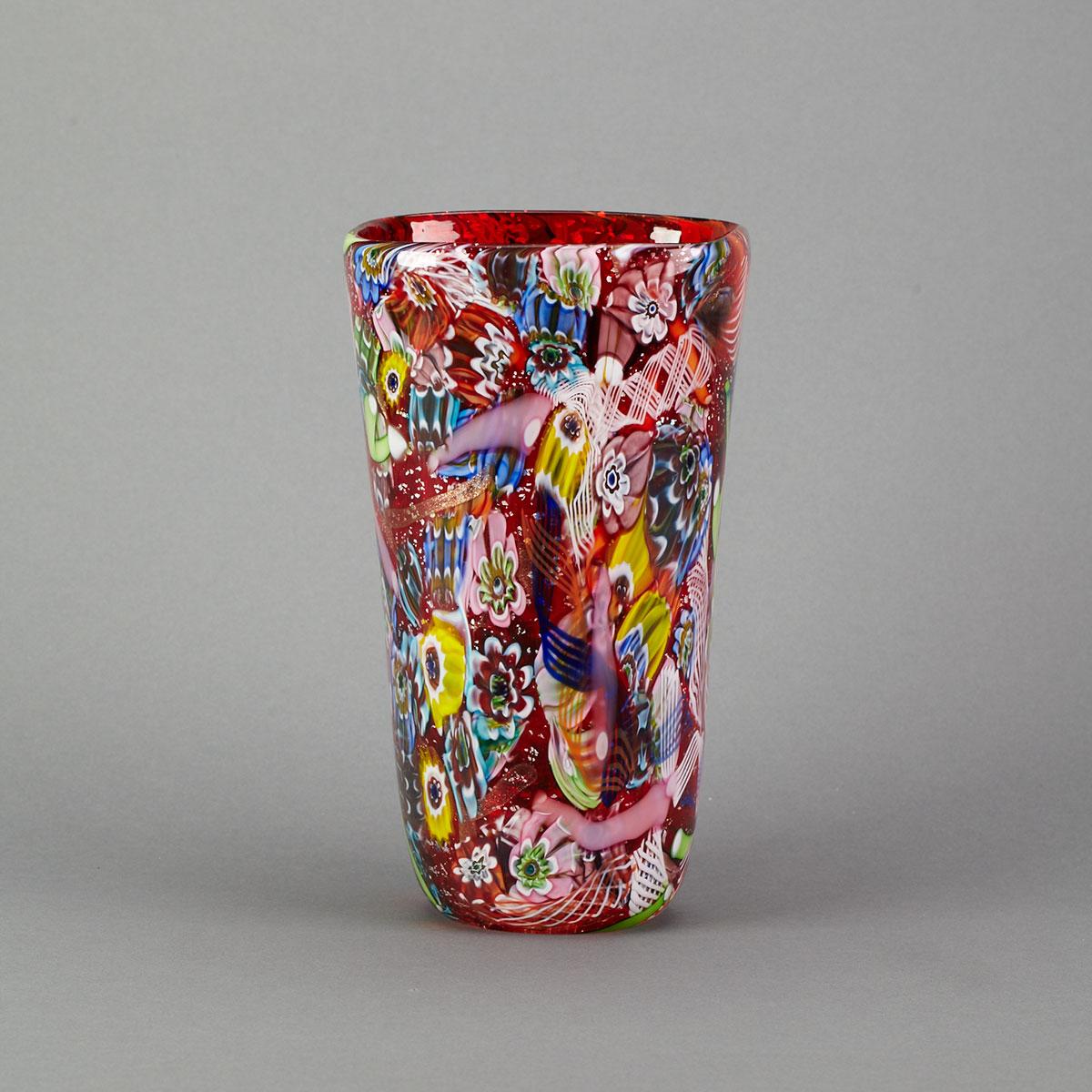 Murano Red Tutti-Frutti Glass Vase, mid-20th century