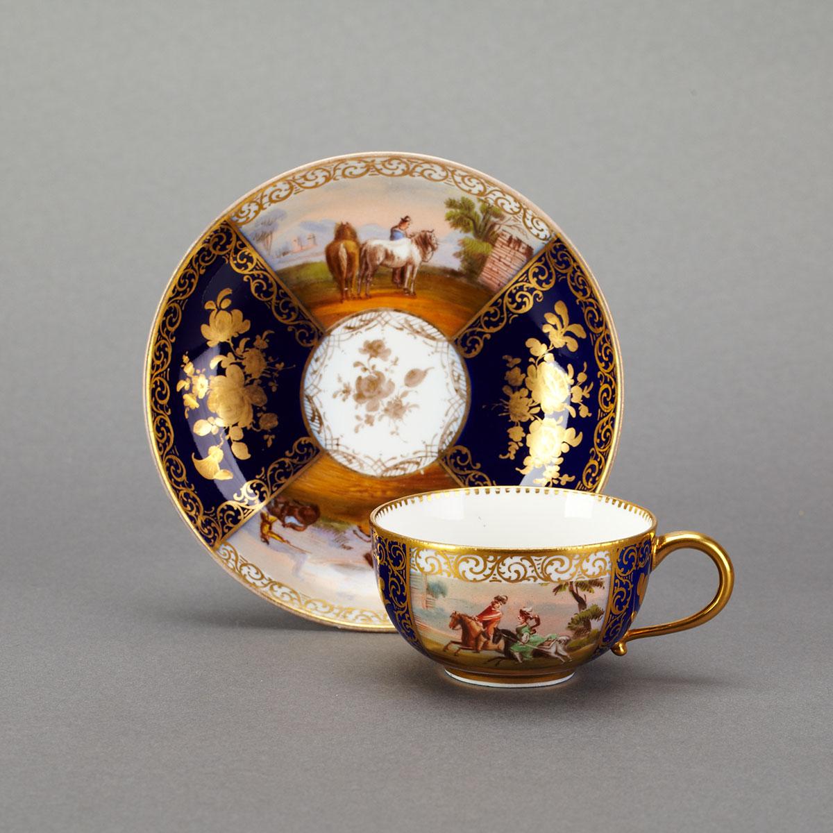 Meissen Blue Ground Cup and Saucer, late 19th century