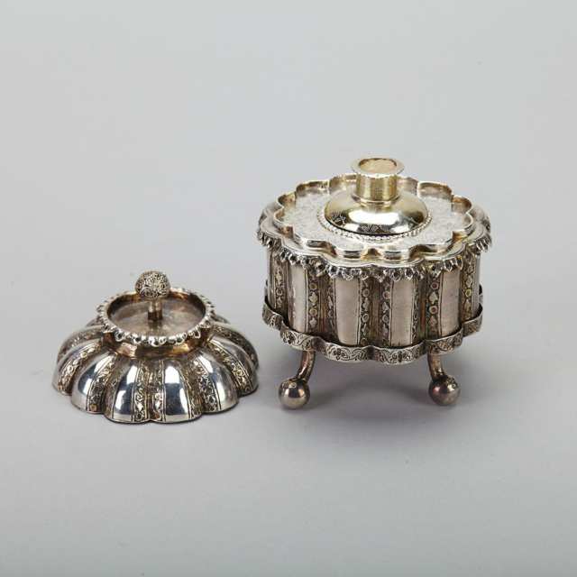 Middle-Eastern Silver Covered Inkwell on Stand, 19th century