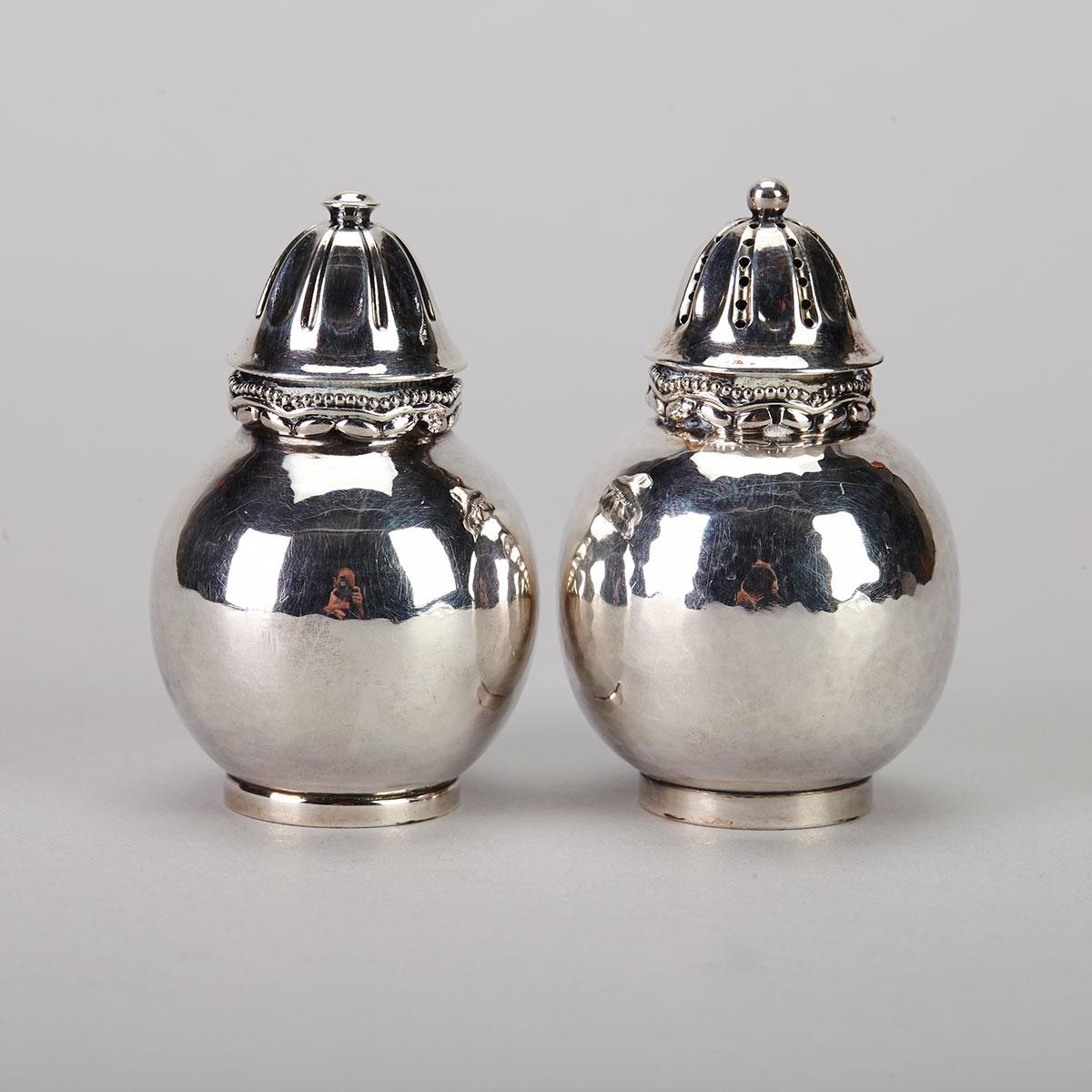 Pair of Danish Silver Salt and Pepper Casters, #581, Georg Jensen, Copenhagen, mid-20th century