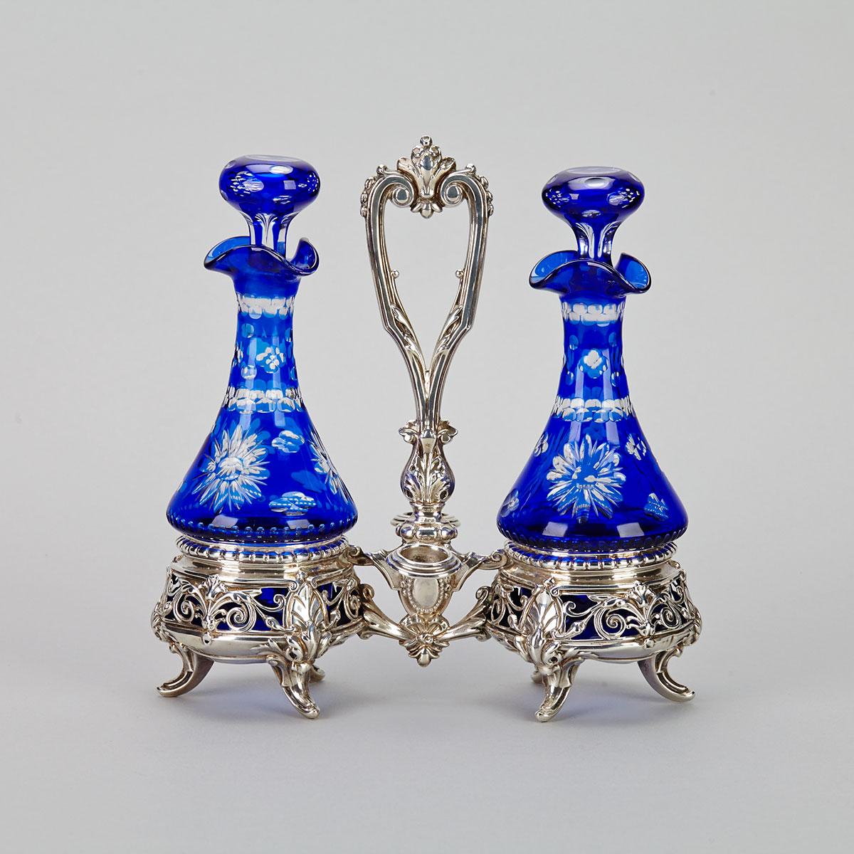 French Silver and Blue Glass Cruet, c.1870