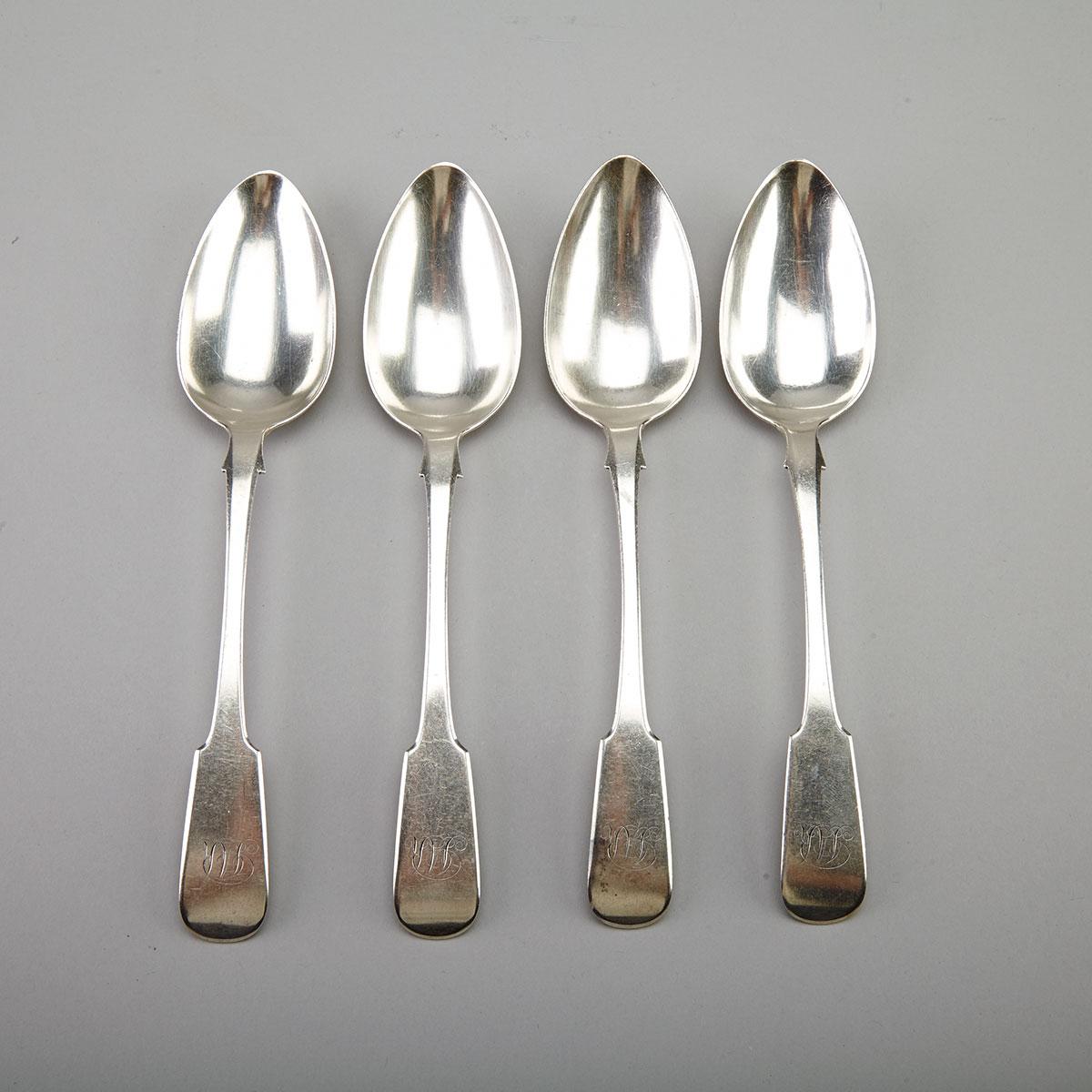 Four Canadian Silver Fiddle Pattern Table Spoons, George Savage & Son, Montreal, Que., c.1829-43