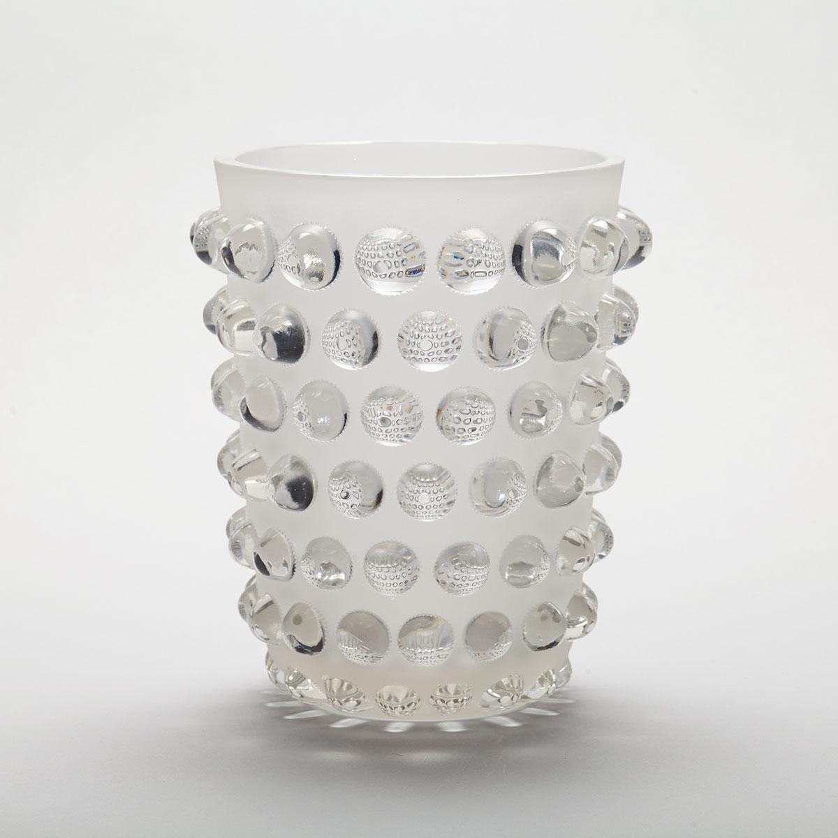 ‘Mossi’, Lalique Moulded and Partly Frosted Glass Vase, post-1945