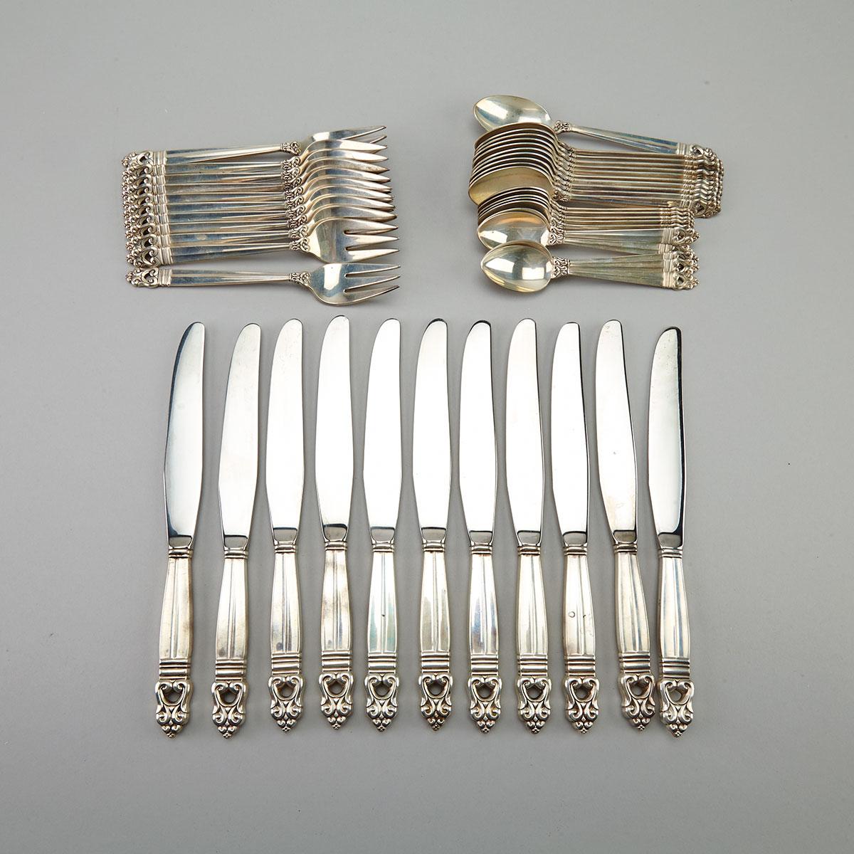 American Silver ‘Royal Danish’ Pattern Flatware, International Silver Co., Meriden, Ct., 20th century