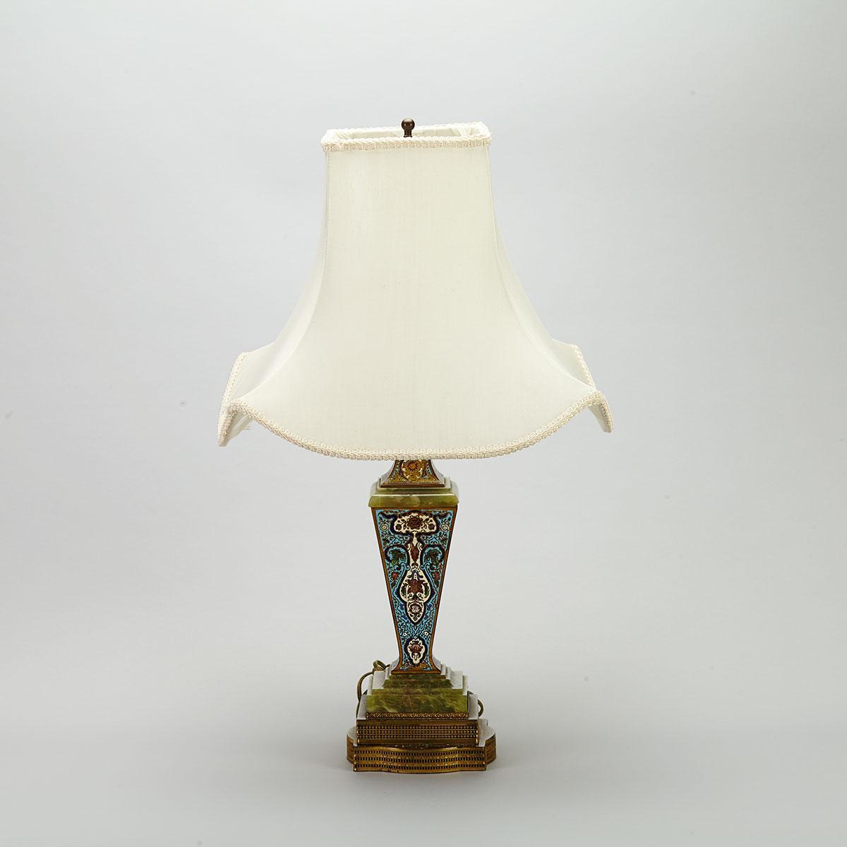French Champleve Enamelled and Onyx Baluster Form Table Lamp, early 20th century