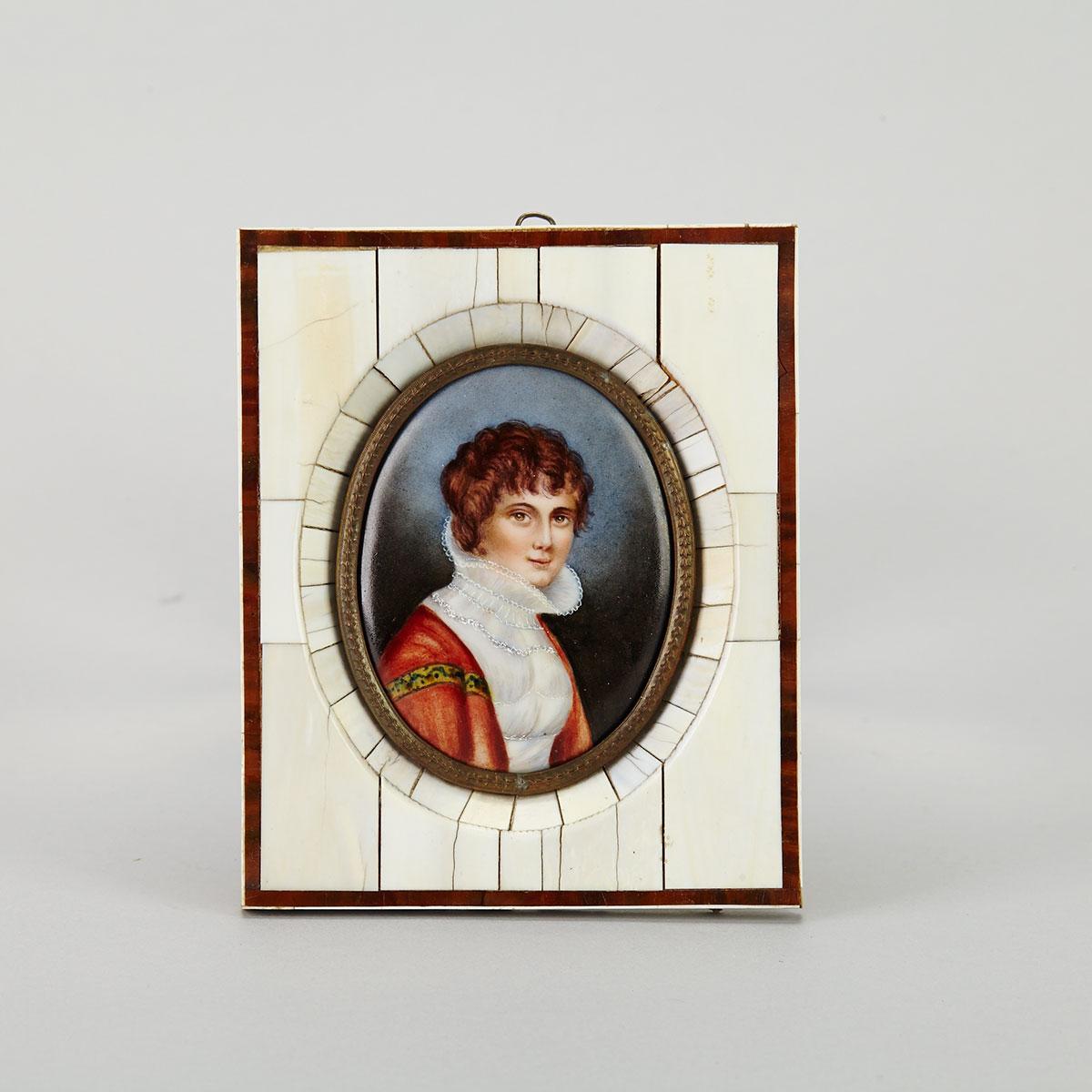 Finnish School Portrait Miniature on Porcelain of a Young Woman, 19th century
