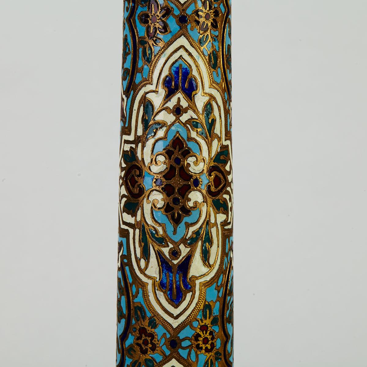 French Ormolu Mounted Champleve Enamelled Column Form Table Lamp, early 20th century