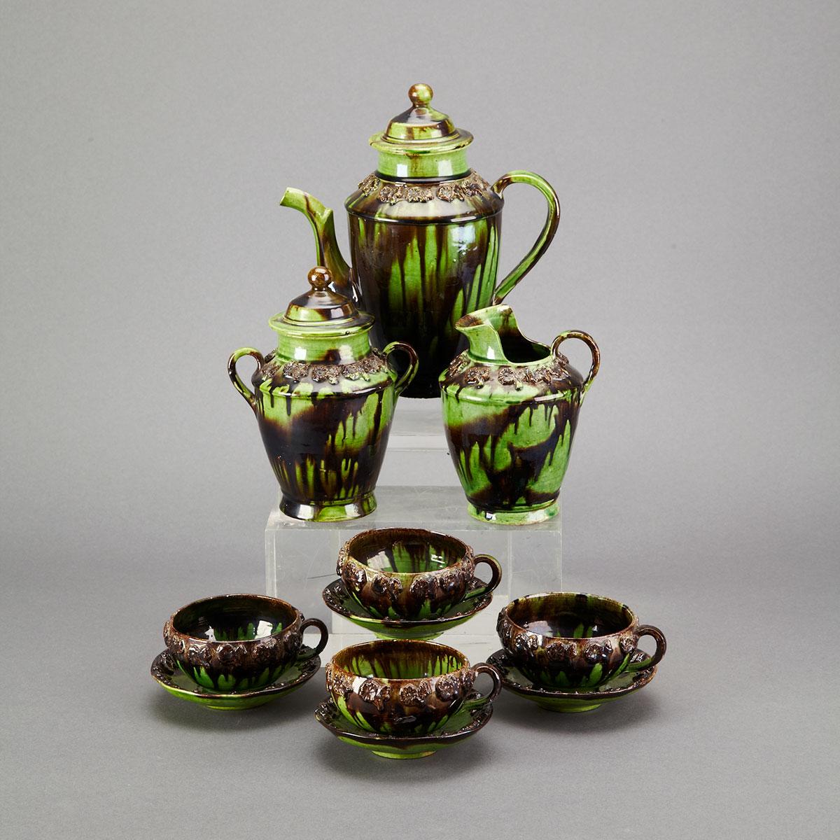 Green and Brown Running Glazed Earthenware Coffee Service, 19th/early 20th century