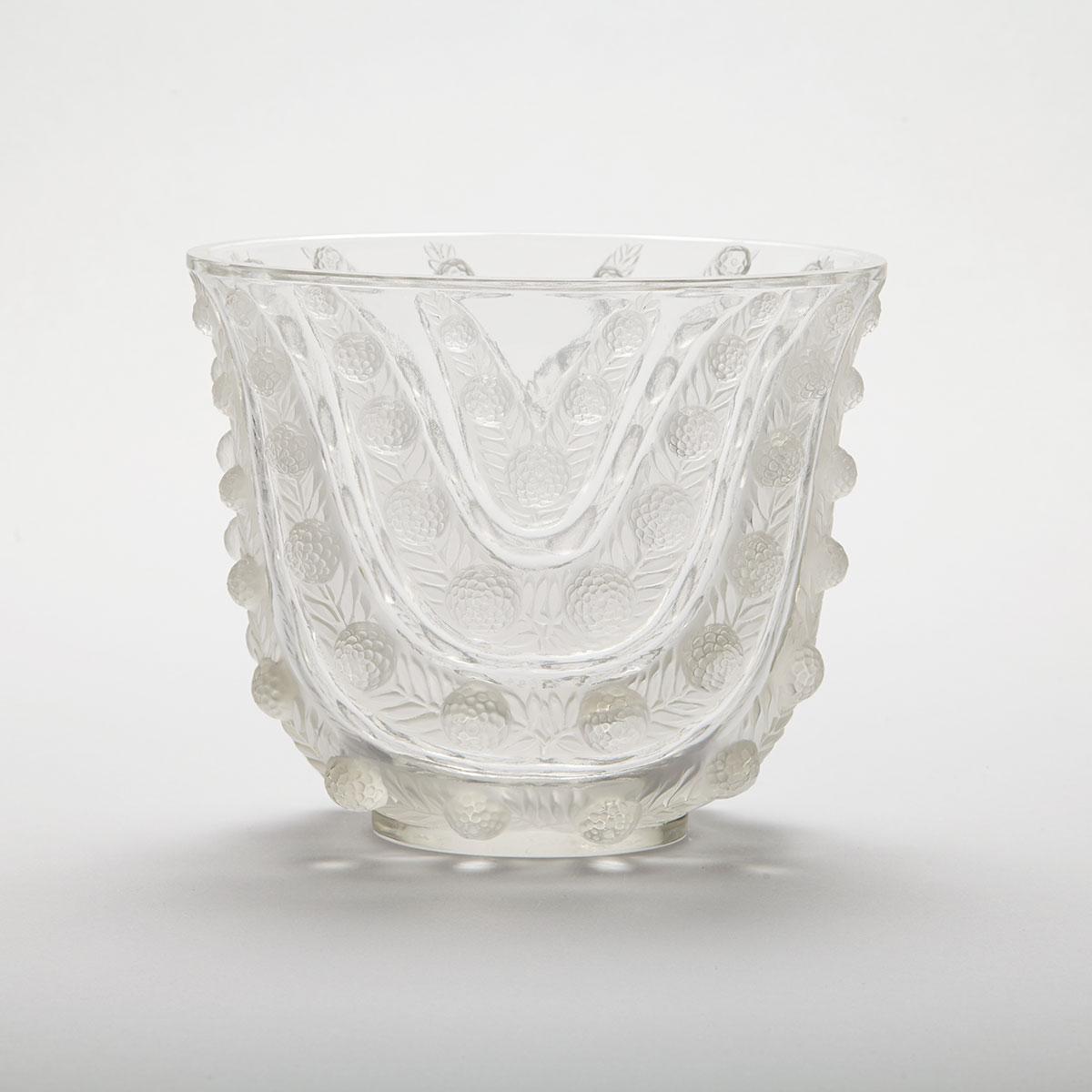 ‘Vichy’, Lalique Moulded and Partly Frosted Glass Vase, post-1945