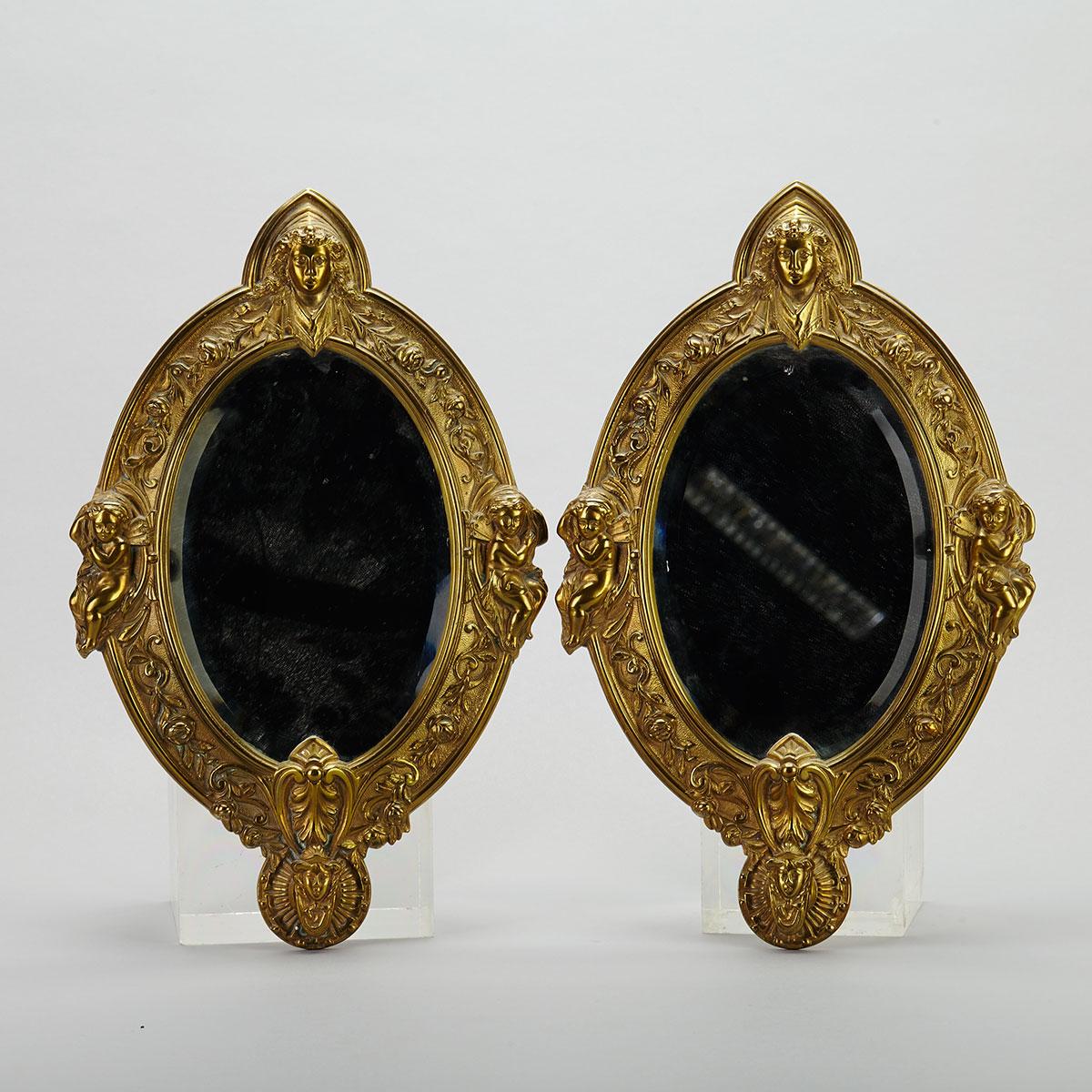 Pair of Victorian Gilt Brass Wall Mirrors, c.1890
