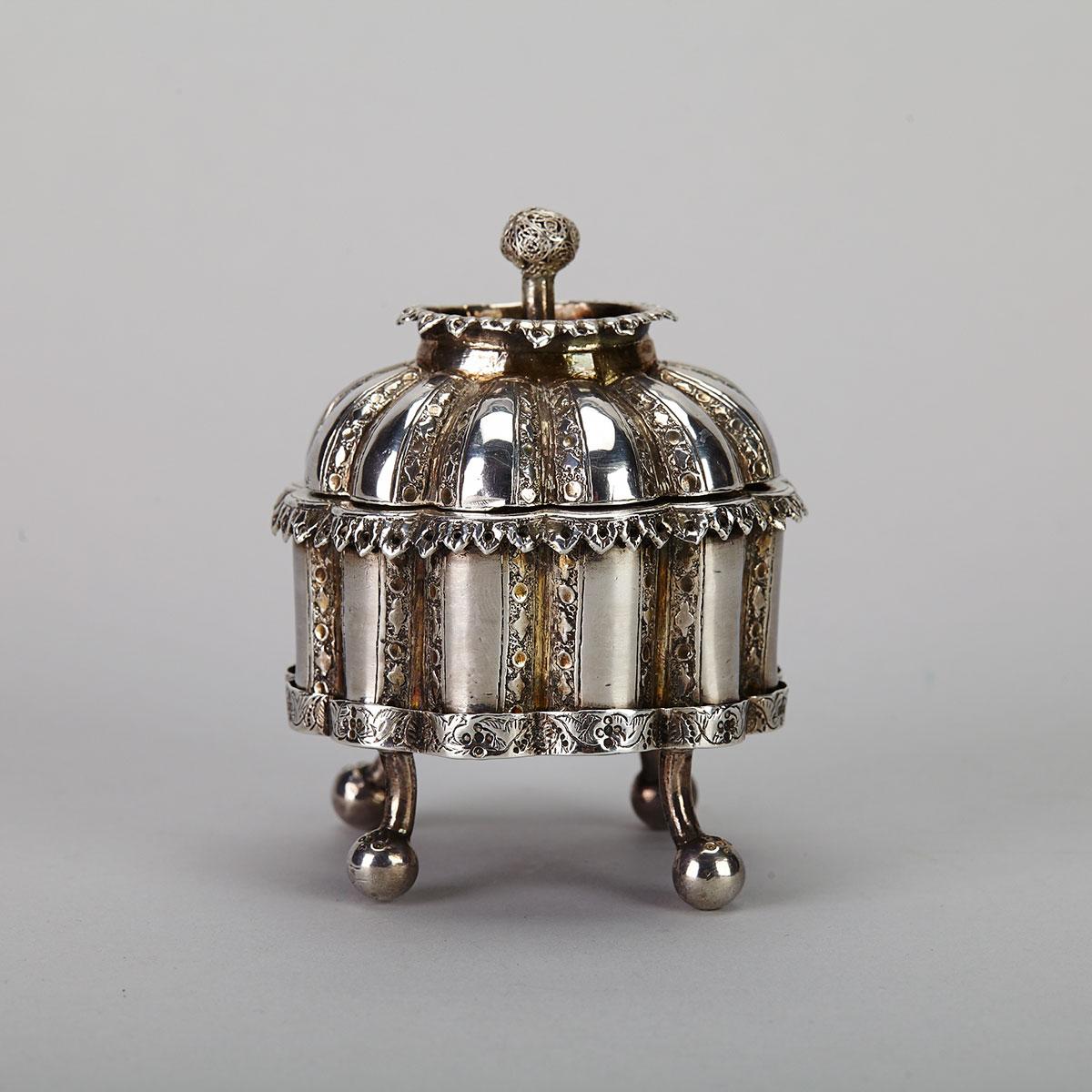 Middle-Eastern Silver Covered Inkwell on Stand, 19th century