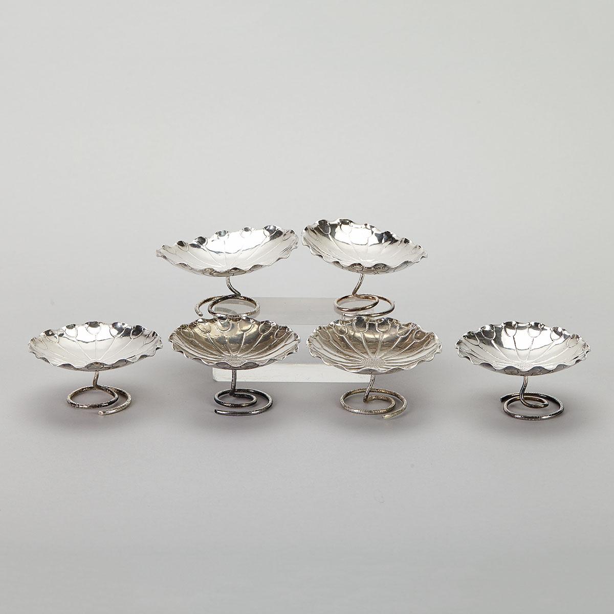 Six Chinese Export Silver Lily Pad Sweet Dishes, c.1900