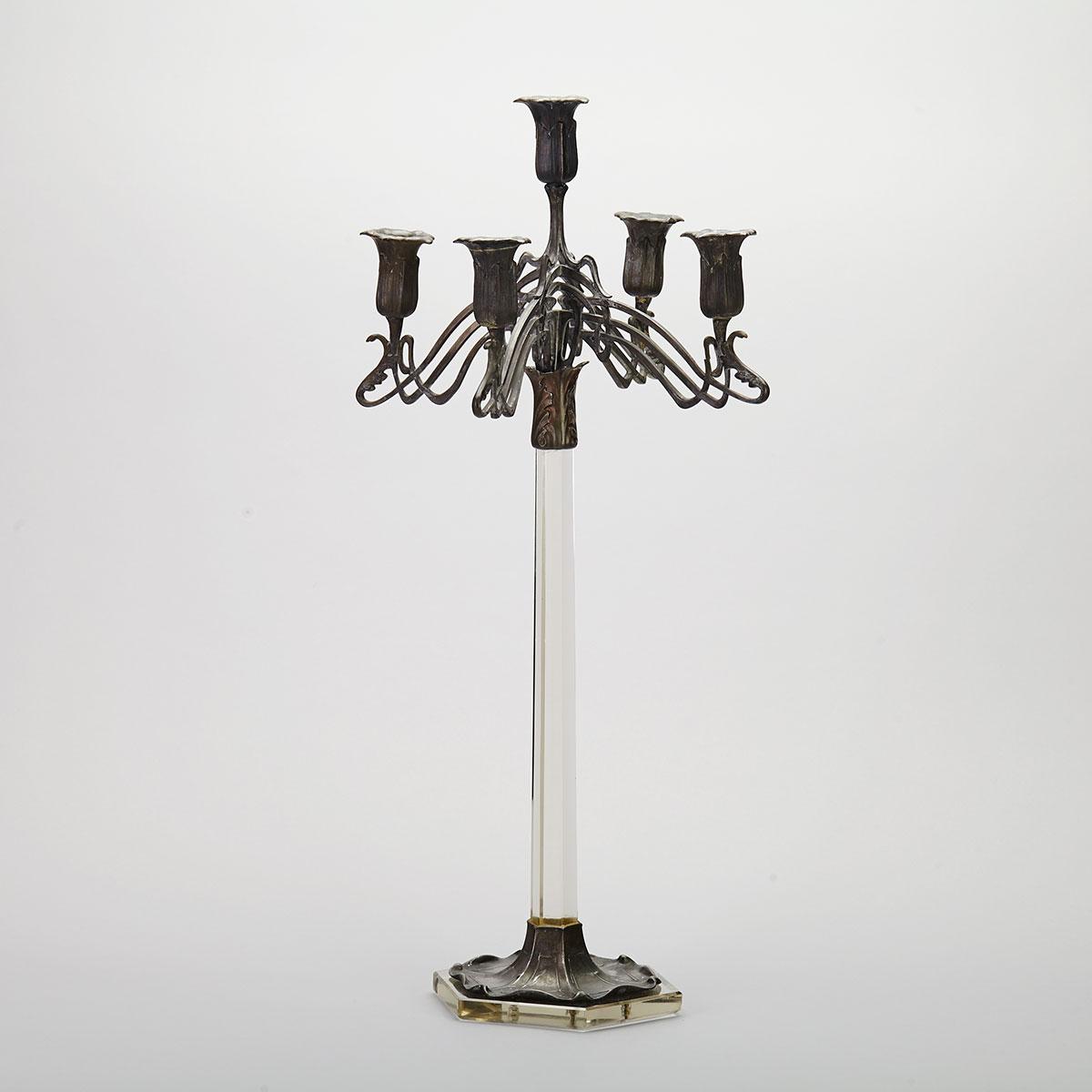 English Cut Glass Mounted Pewter Five LIght Candelabrum, c.1900