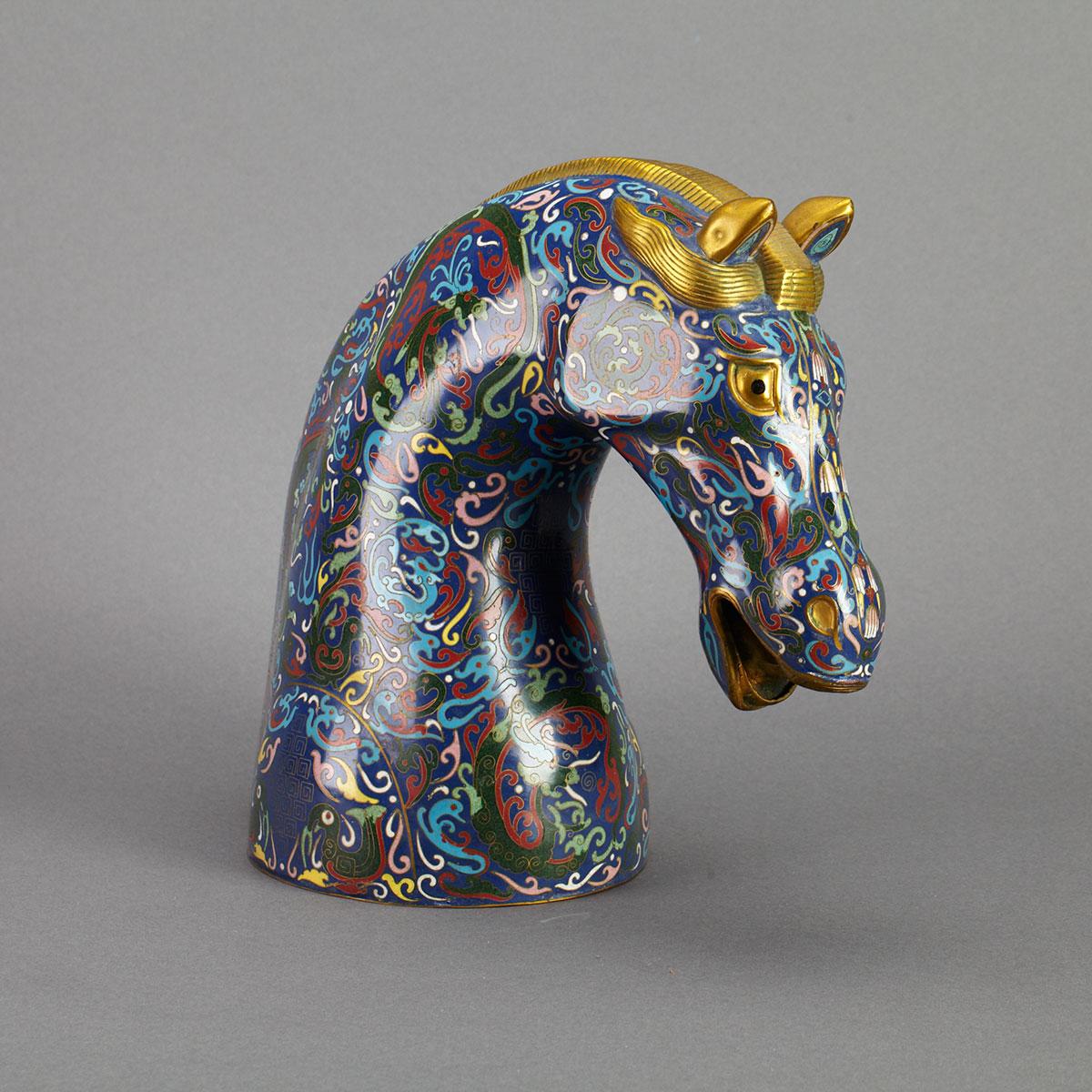 Chinese Parcel Gilt and Cloisonné Enamel Head of a Horse, 20th Century