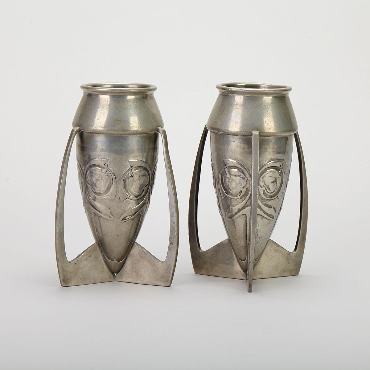 Archibald Knox for Liberty & Co. Pair of Tudric Pewter Vases, c.1900