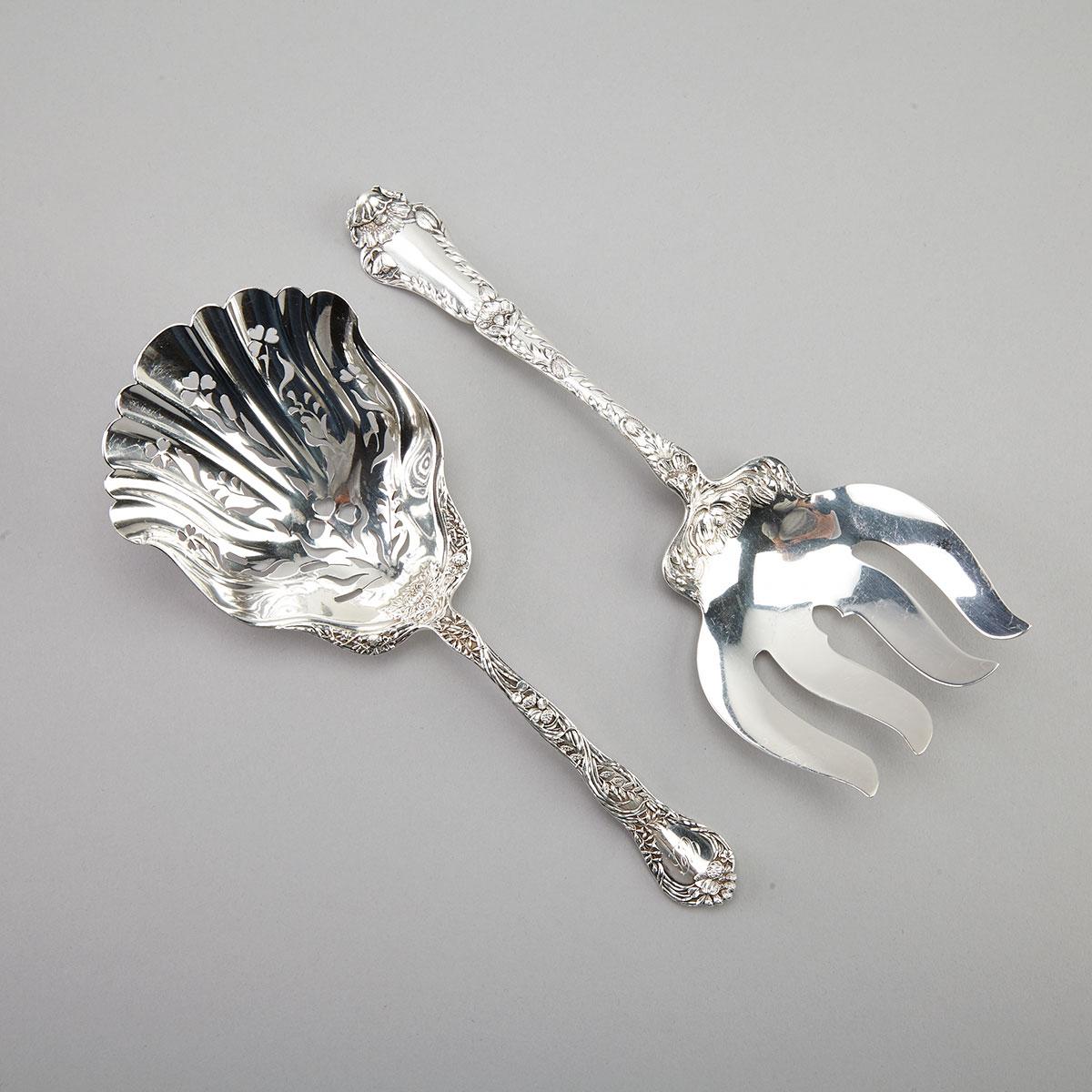 American Silver Pierced Serving Spoon and Fork, Gorham Mfg. Co., Providence, R.I., c.1900