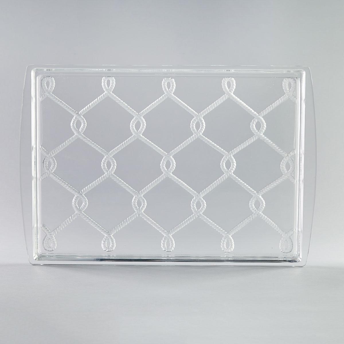 ‘Saint-Malo’, Lalique Moulded and Partly Frosted Glass Rectangular Tray, post-1945