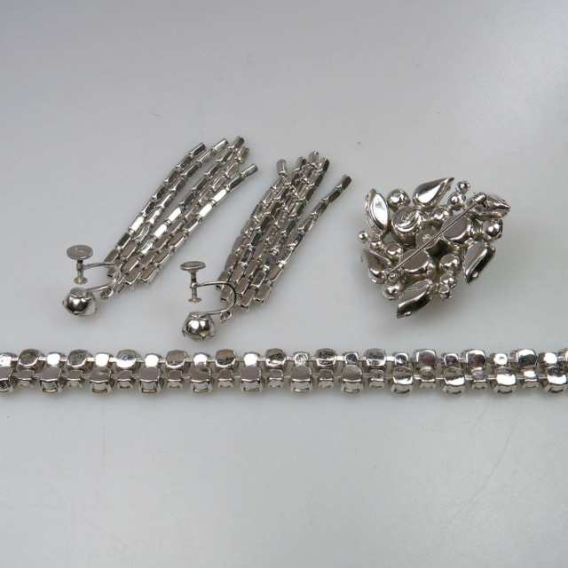 Sherman Silver-Tone Metal Bracelet, Brooch And Earrings 