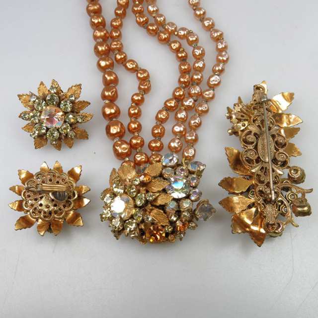 Miriam Haskell Gold Tone Metal Four Piece Jewellery Suite