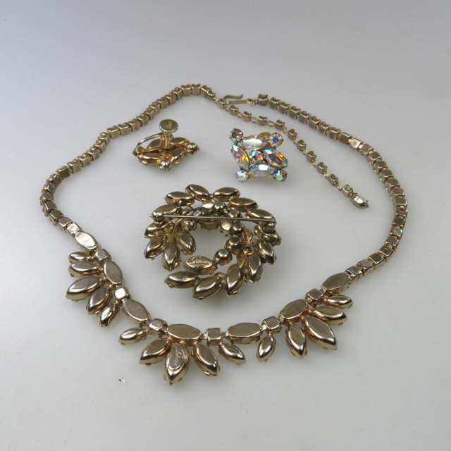 Sherman Gold-Tone Metal Necklace, Brooch And Earring Suite 