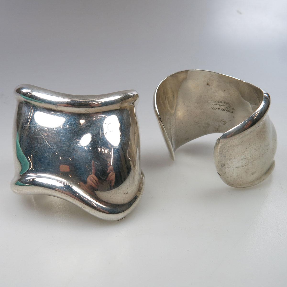 Pair (Left & Right) Of Tiffany & Co. Elsa Peretti Italian Sterling Silver “Bone” Open Cuff Bangles