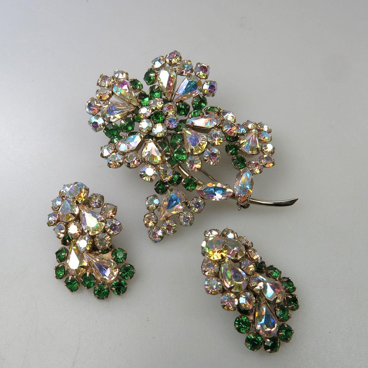 Sherman Gold-Tone Metal Brooch And Earring Suite 
