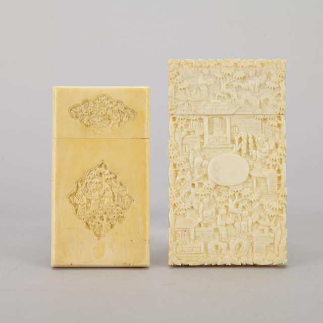 Two Export Ivory Carved Card Cases, Late 19th Century