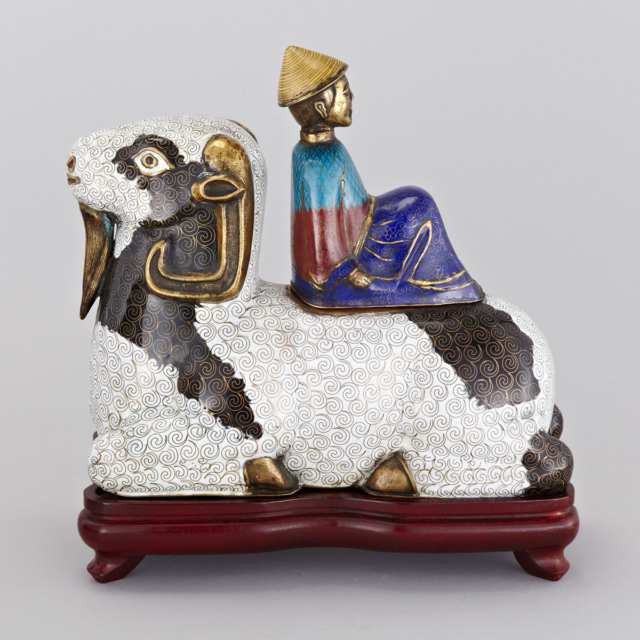 Pair of Cloisonné Enamel Goat and Riders