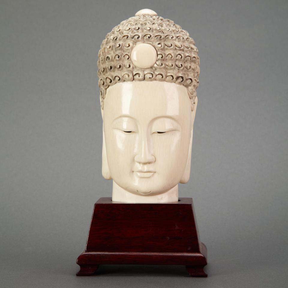 Ivory Carved Buddha Head, Circa 1940