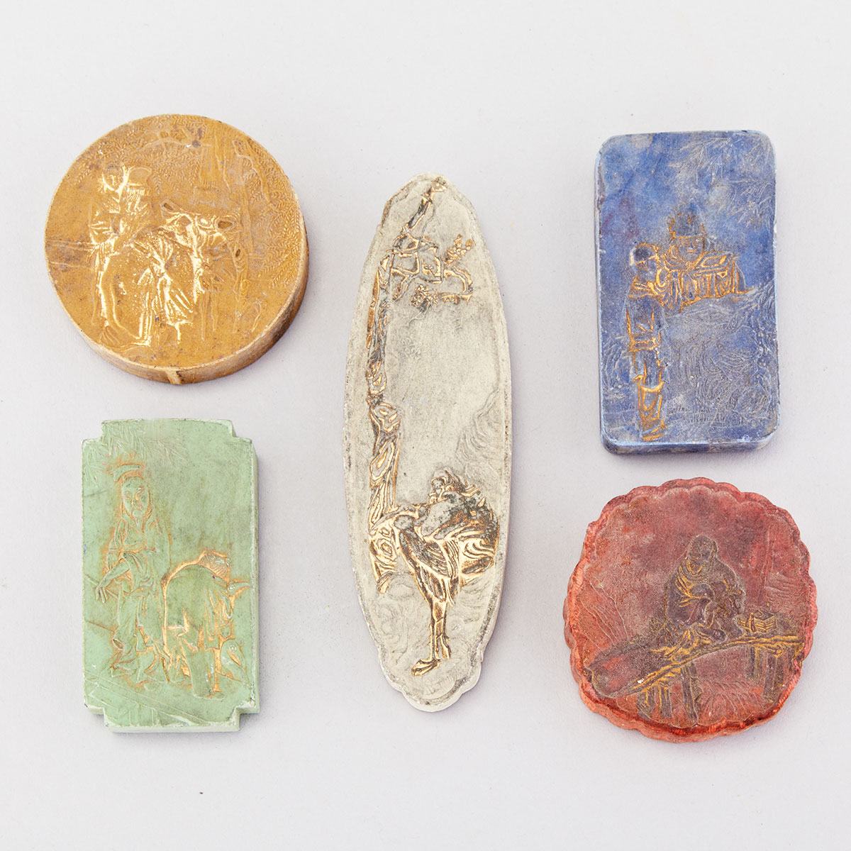 Set of Five Coloured and Gilt Decorated Ink Sticks, Republican Period