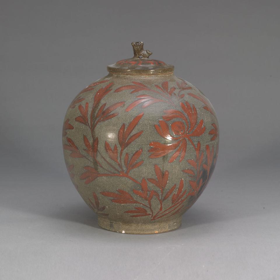 Large Brown Glazed Ovoid Jar and Cover, Possibly Ming Dynasty