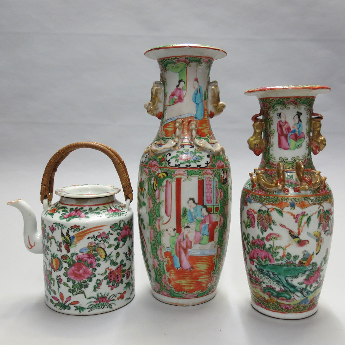 Two Export Canton Rose Baluster Vases, 19th Century