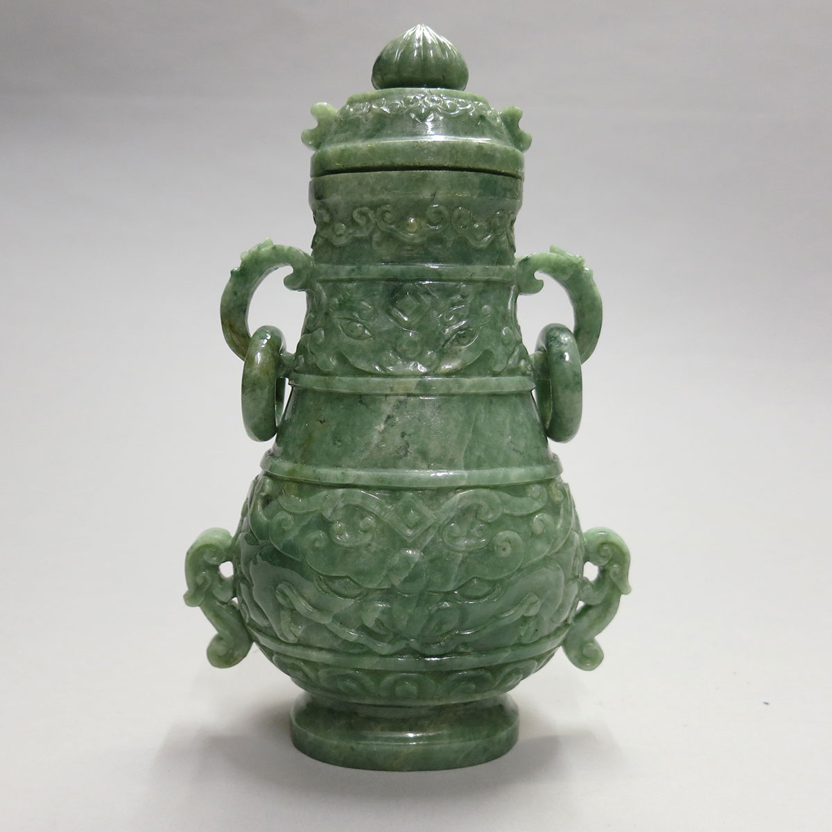 Green Jadeite Archaistic Hu Vase