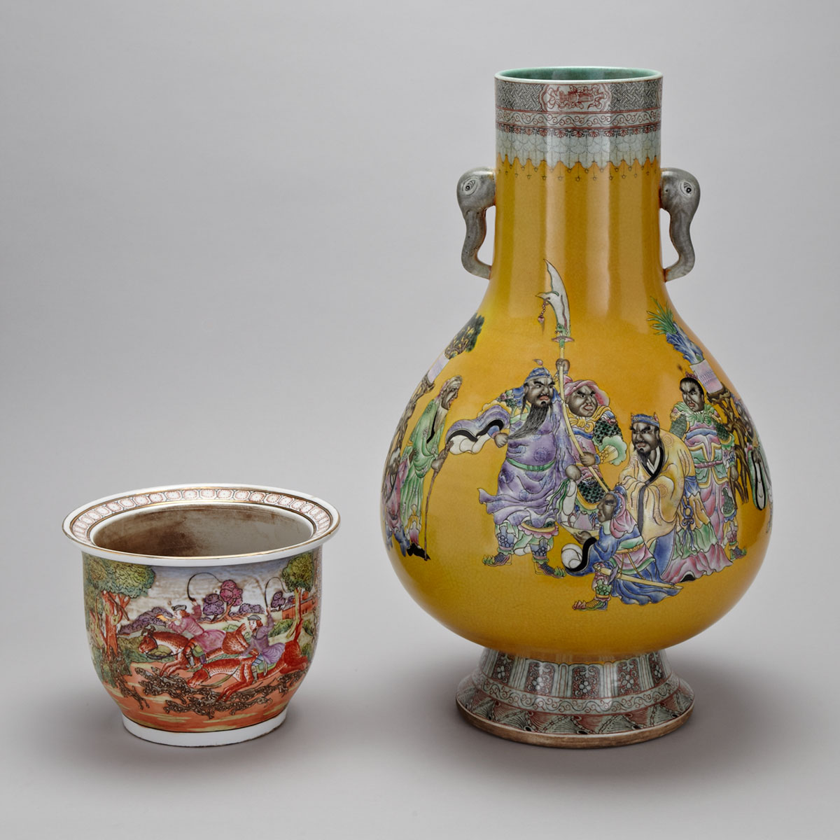 Large Yellow Ground ‘Three Kingdoms’ Vase, Daoguang Mark