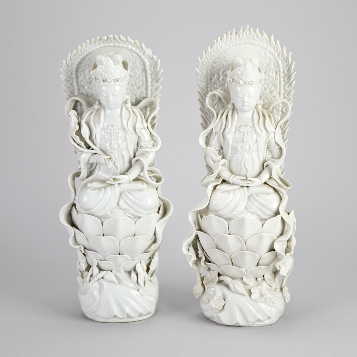 Pair Dehua Figures of Guanyin