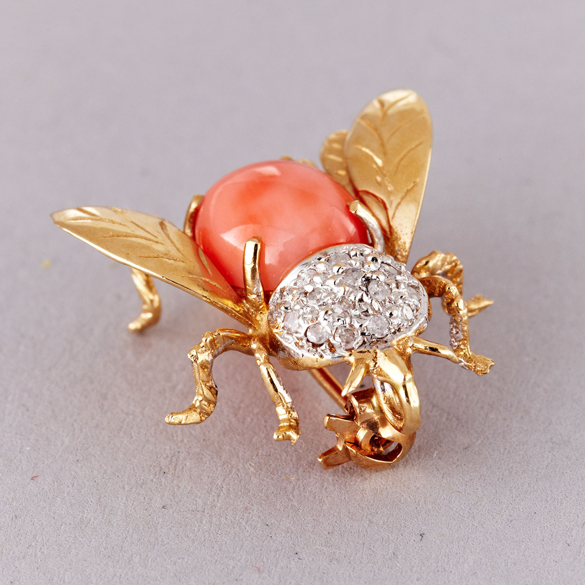 Coral and 14k Yellow Gold Pin