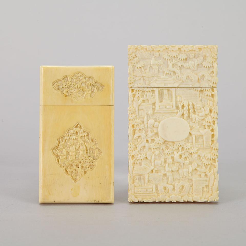 Two Export Ivory Carved Card Cases, Late 19th Century