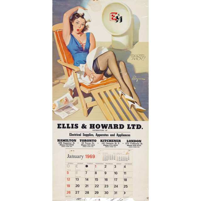 Group of 12 Oversize Pin Up Calendars, 1940’s-1960’s
